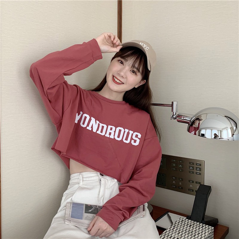 Áo croptop nữ dài tay ZOZORO form vừa in chữ WONDROUS chất vải đẹp thoáng mát - AT17