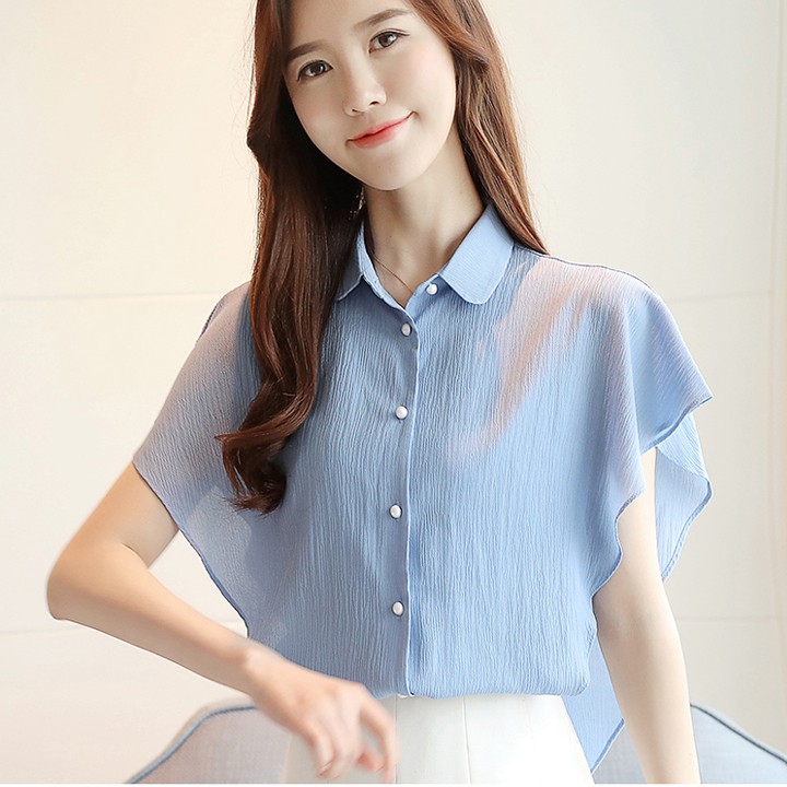 Áo sơ mi công sở nữ kiểu Hàn Quốc (Màu Xanh Lam - kèm hình thật shop chụp)