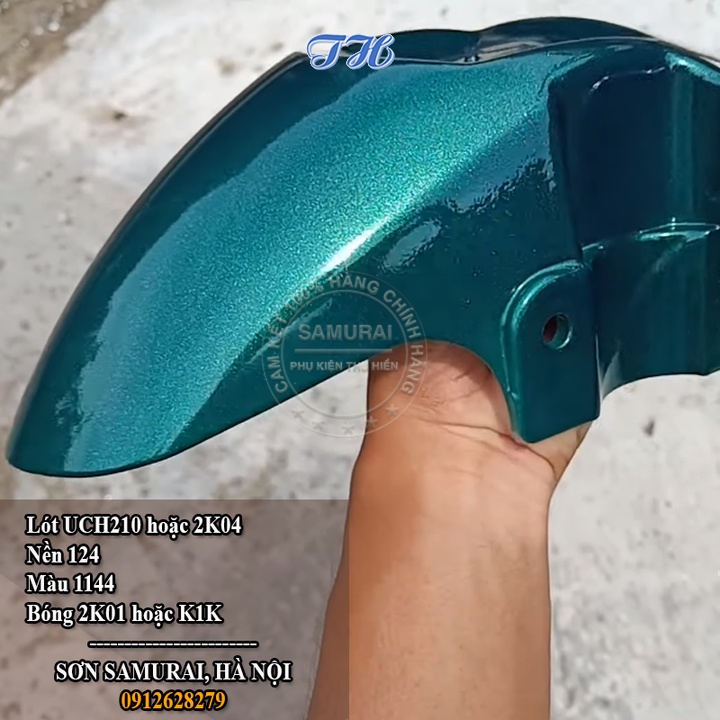 Combo 4 chai sơn samurai 1144 màu xanh lá đậm gồm: uch210 - 3/124 - 1144 - k1k - giấy nhám p800