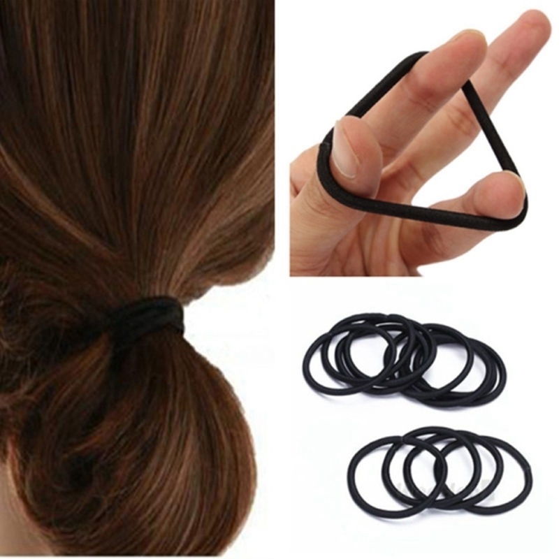 Bộ 50 dây thun cột tóc 3/ 4/ 6mm màu đen xinh xắn cho nữ