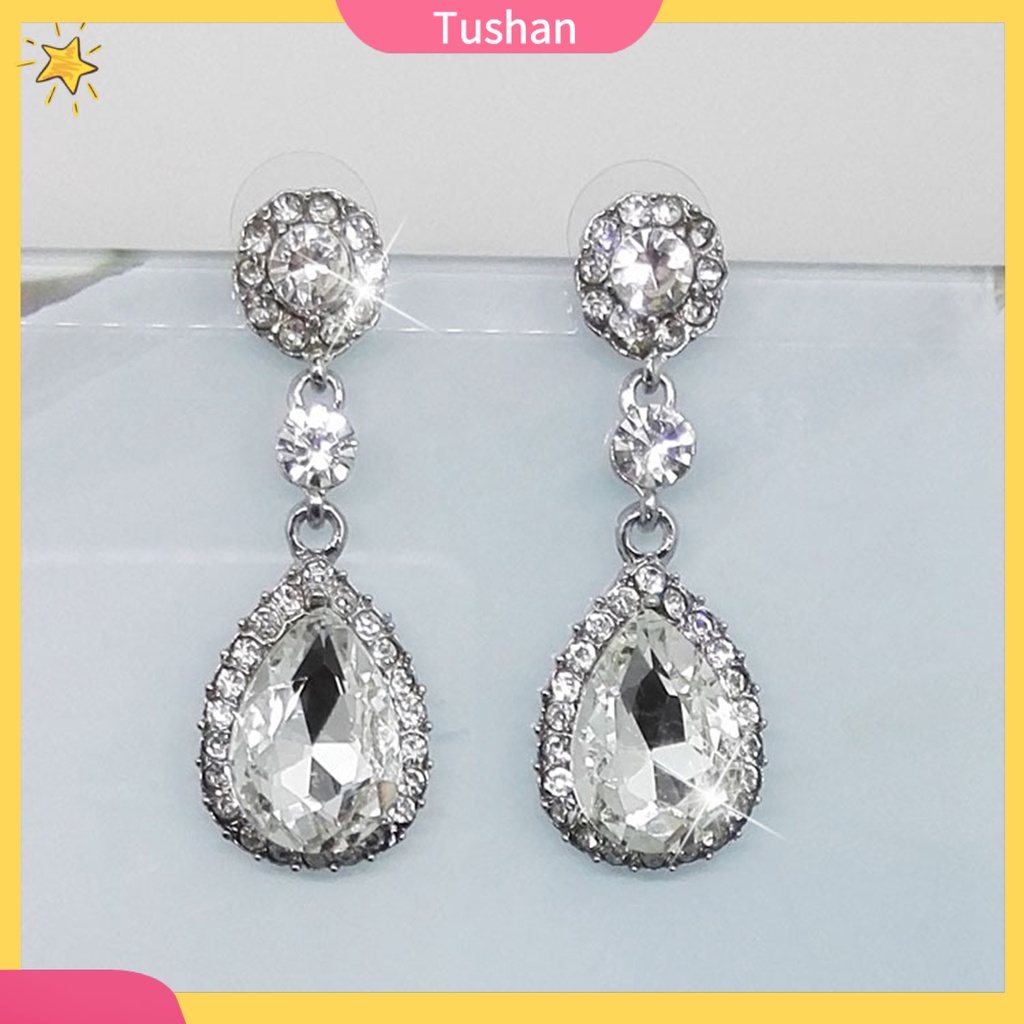 Khuyên tai hình giọt nước đính đá thời trang sang trọng cho nữ