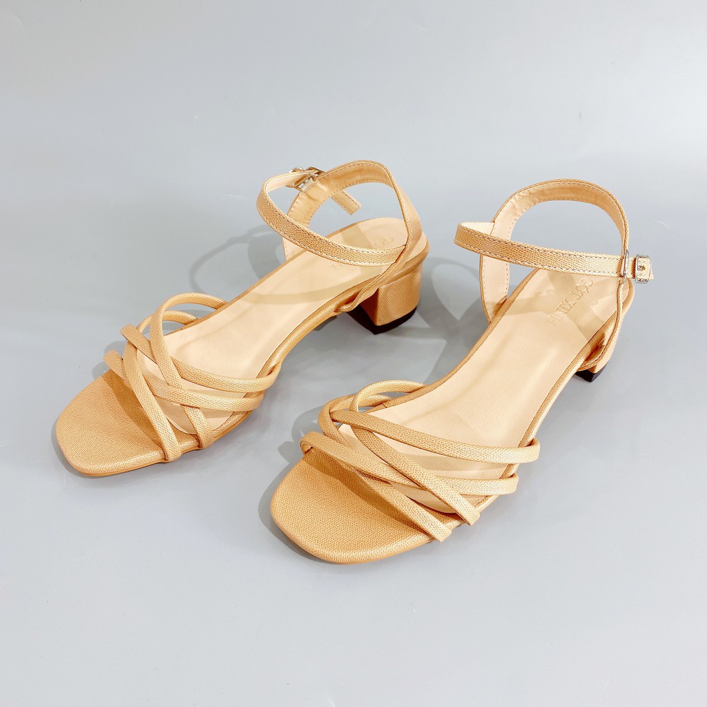 Giày sandal cao gót nữ GÓT XINH GD8 da mềm trụ vuông cao 3cm