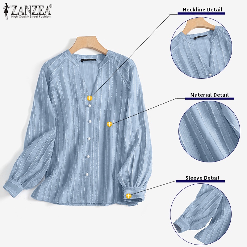Zanzea Áo Sơ Mi Nữ Tay Dài Cổ Chữ V Phong Cách Hàn Quốc