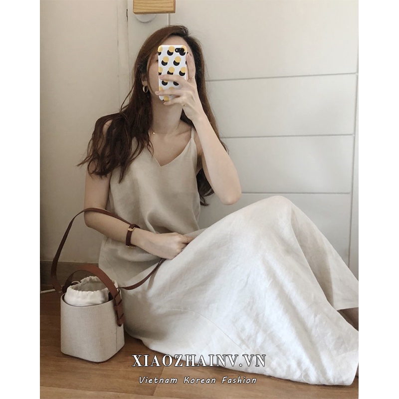 Đầm maxi Xiaozhainv màu trơn dáng rộng phong cách thời trang Hàn Quốc thanh lịch