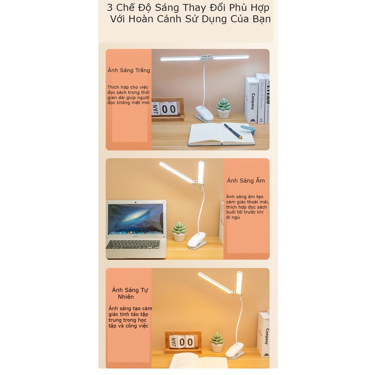 Đèn LED Để Bàn Học Bàn Làm Việc KUNBE Thiết Kế Sáng Tạo Với 2 Thanh Led Rời, Lắp Đặt Linh Hoạt, Tiết Kiệm Không Gian