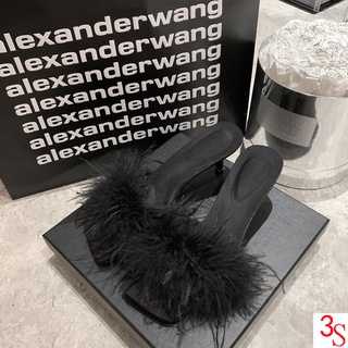 Giày Cao Gót Mũi Vuông Đính Lông Vũ Phong Cách Mới Thời Trang Mùa Xuân 2022