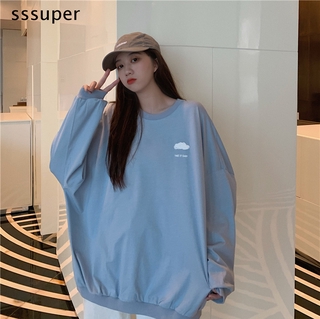 áo nỉ Sweater Màu Trơn In Họa Tiết Đám Mây Thời Trang Cho Nữ