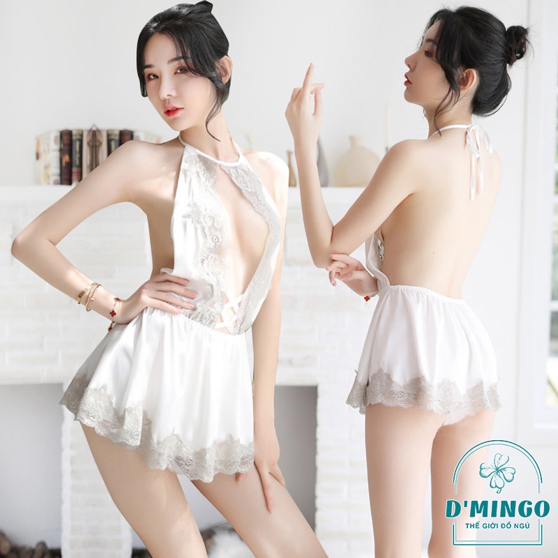 Váy ngủ sexy đầm ngủ gợi cảm đồ ngủ cosplay sẽy 2 dây lụa phối ren hở lưng quyễn rũ  VN32
