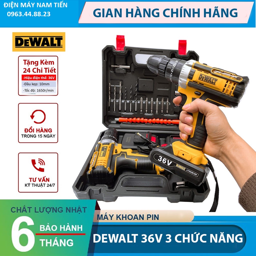Máy Khoan Bê Tông, Bắt Vít DEWAT 36V - TẶNG Kèm 24 Chi Tiết - 3 Chức Năng 100% Lõi Đồng - 2 Pin Chuẩn 5 CELL