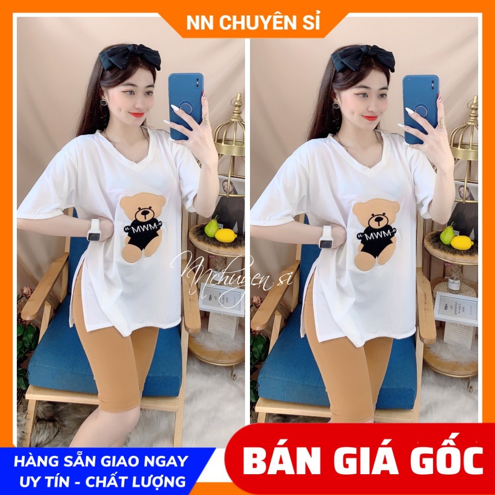 Đồ bộ nữ mặc nhà phom to chất thun mềm mịn mát  thêu gấu chuột chữ dễ thương TP88