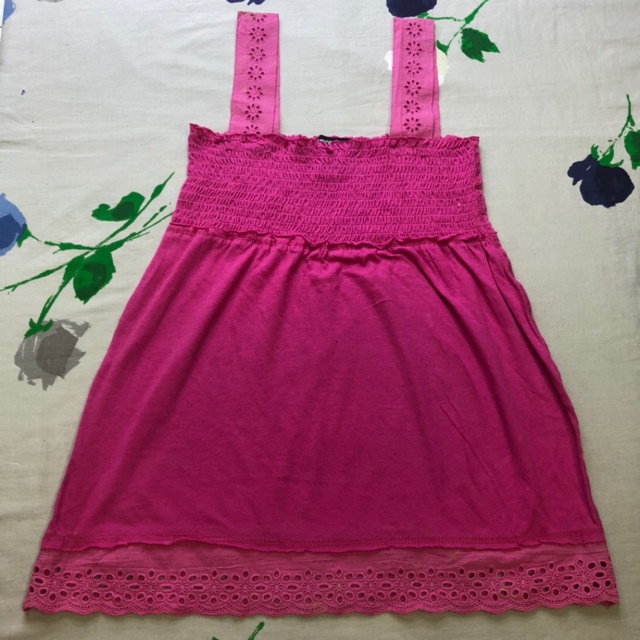 (THANH LÝ) Áo Hai Dây Bé Gái Remember Me Nhún Ngực Hồng Pha Ren Thô - Size M lỗi lem màu ren