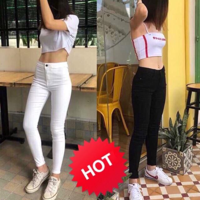 [Rẻ Vô Địch] Quần Jean Skinny Nữ Lưng cao Không Túi Trắng Và Đen - 140