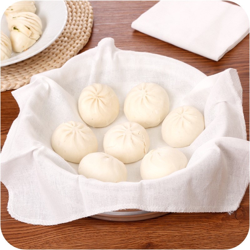 Tấm Vải Lót Hấp Bánh Bao Hình Vuông Bằng Vải Cotton Không Dính Có Thể Tái Sử Dụng