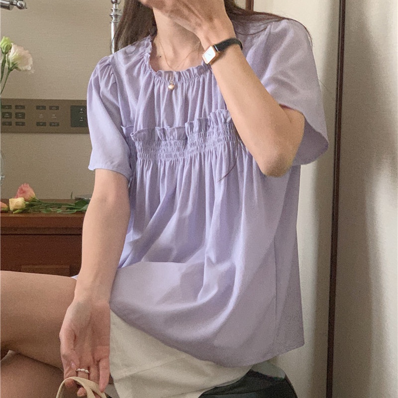 SUXI Áo Sơ Mi Tay Ngắn Dáng Rộng Màu Sắc Kẹo Ngọt Đơn Giản Dễ Phối Đồ Thời Trang Cho Nữ