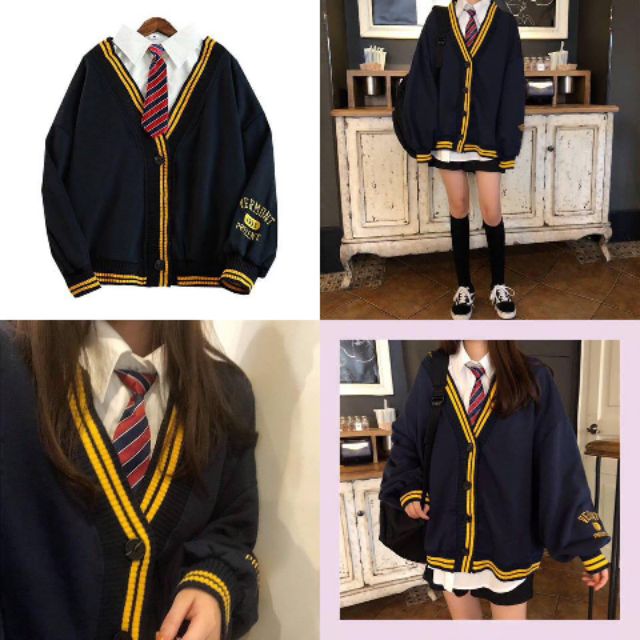 Áo khoác cardigan viền bo dệt 2 sọc, (kèm hình thật)