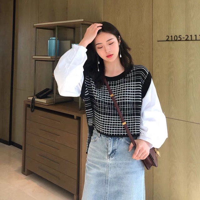 Áo len tay sơ mi bồng