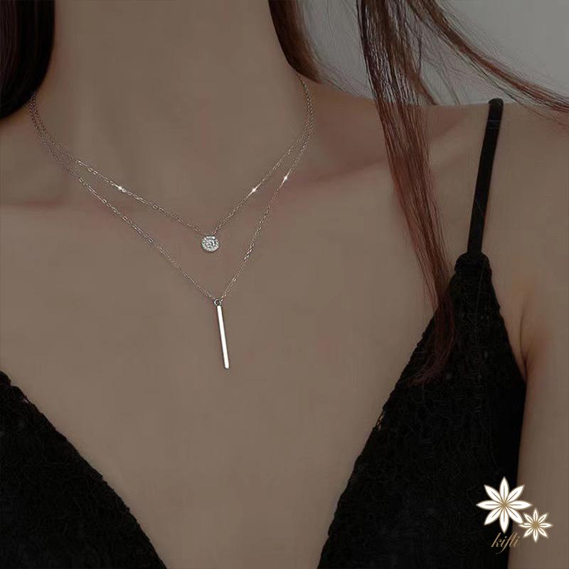 Vòng Cổ Hai Lớp Đính Đá Kim Cương Đơn Giản Phong Cách Harajuku Cho Nữ
