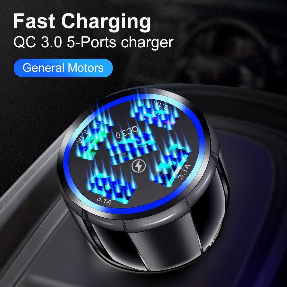 Ổ Cắm Sạc Điện Thoại Đa Năng 5 Cổng USB Có Đèn LED Cho Xe Hơi