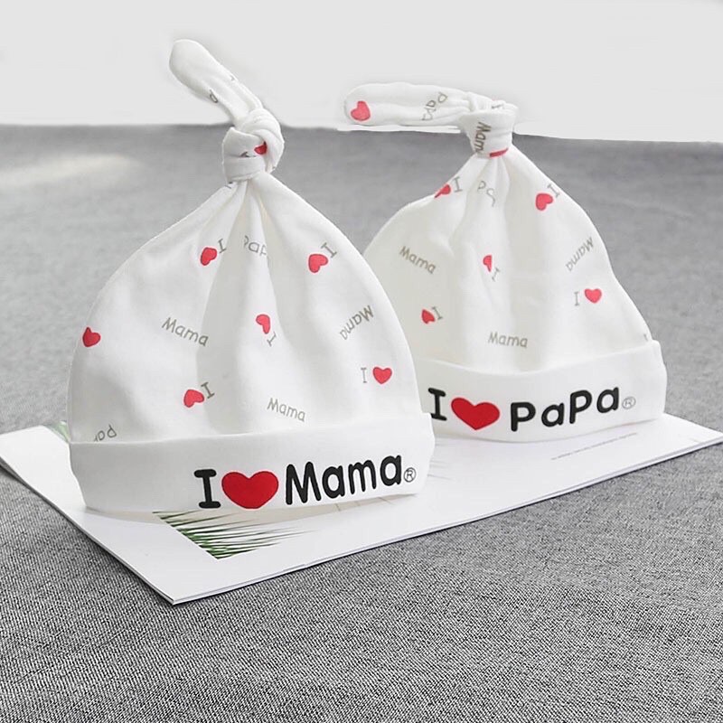 Set 2 mũ ss thắt nút I love papa mama