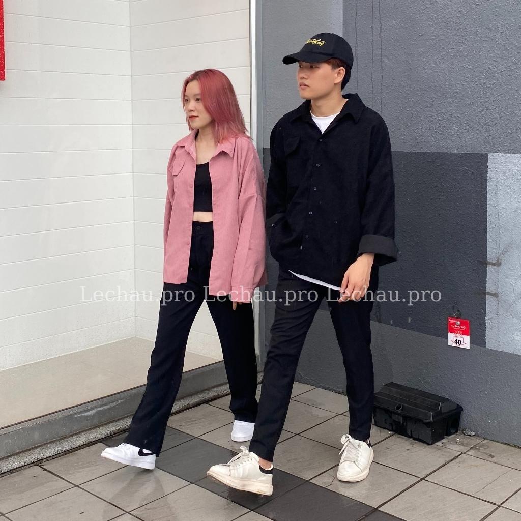 Áo khoác nhung tăm unisex form rộng ulzzang hottrend AKSMNT03 jacket sơ mi nam nữ streetstyle hàn quốc rẻ đẹp LECHAU