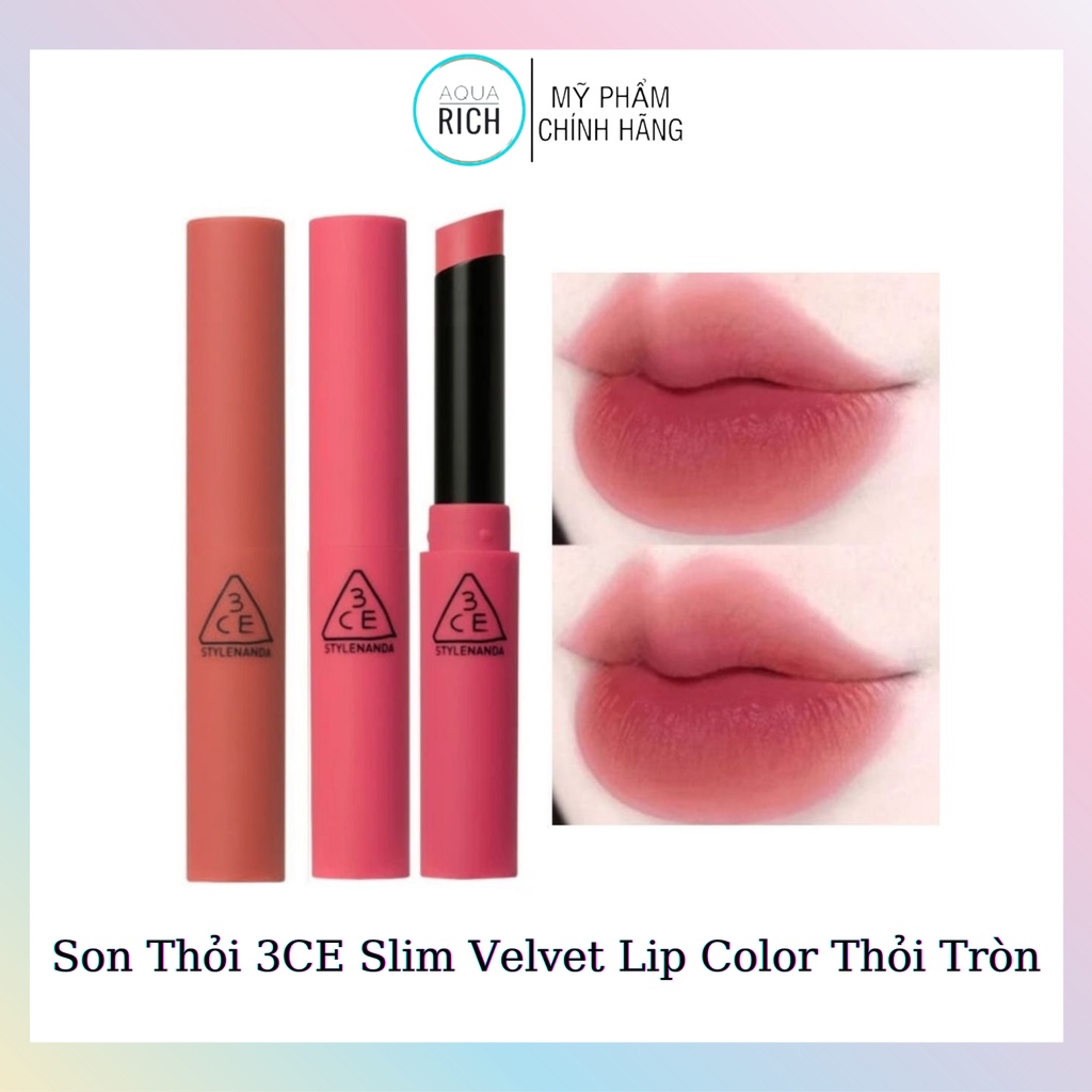Son Thỏi 3CE Slim Velvet Lip Color Thỏi Tròn - 3.2g (Fluffy red - Plain - Gotta Sing - Cotton Up)