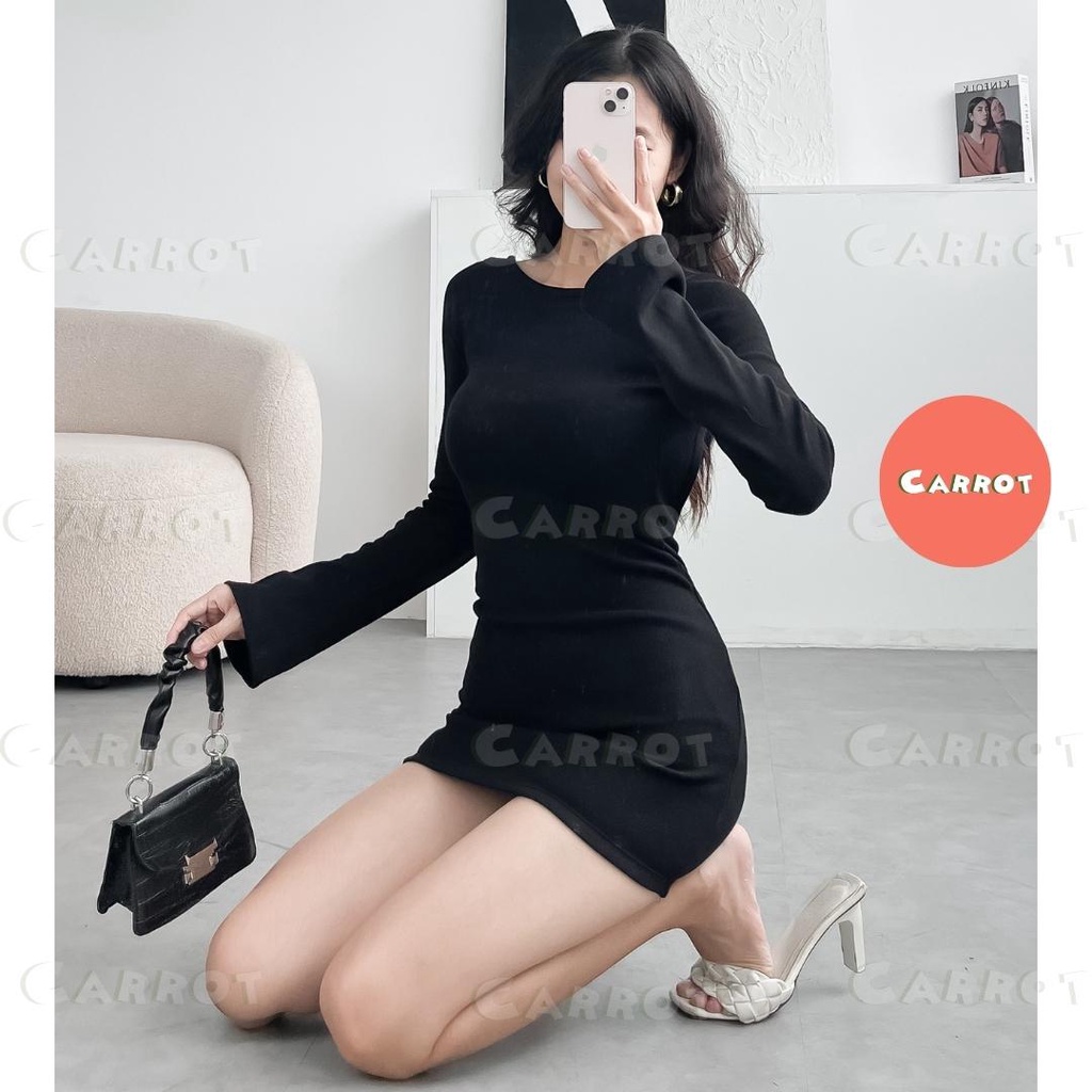Váy body đầm ôm body nữ ngắn thiết kế tay dài kiểu năng động đường phố hàn quốc sexy đẹp carrotxinhdep hình thật