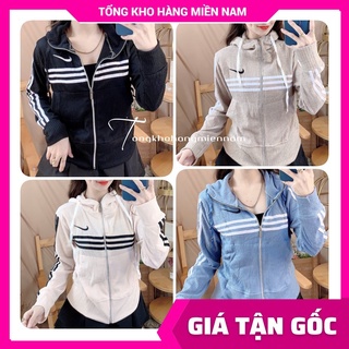 Áo khoác chống nắng nữ có nón chất thun gân mềm mát co giãn thêu chữ thương hiệu dễ thương TP116