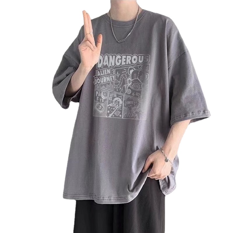 Áo Thun Tay Ngắn Dáng Rộng In Chữ Thời Trang Nhật Bản Cho Nam Size M-8XL