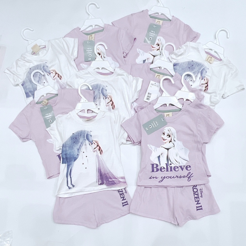 ĐỒ BỘ BÉ GÁI CHẤT MÁT SET 2 BỘ TRẮNG TÍM ELSA CHÚ NGỰA BÉ GÁI