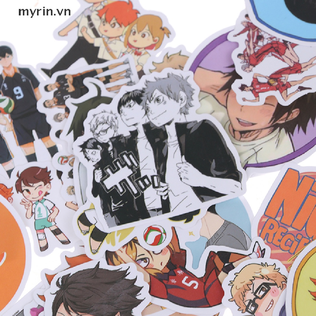 Bộ 50 Miếng Dán Anime Haikyuu PVC Chống Nước Trang Trí Vali Laptop Ván Trượt DIY