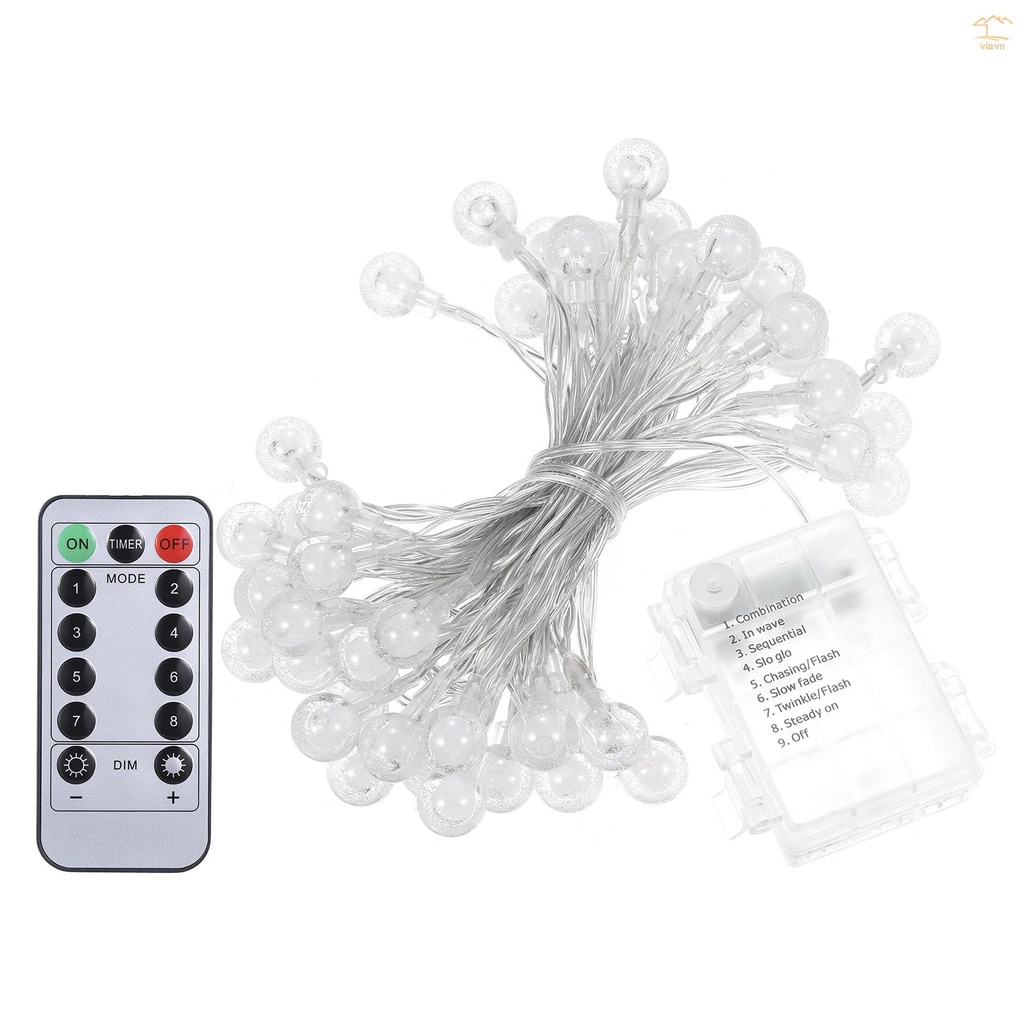 Dây Đèn Led Hình Quả Cầu 23FT 50 Bóng 8 Chế Độ Chống Nước IP65 Có Thể Thay Đổi Màu Sắc Với Điều Khiển Từ Xa