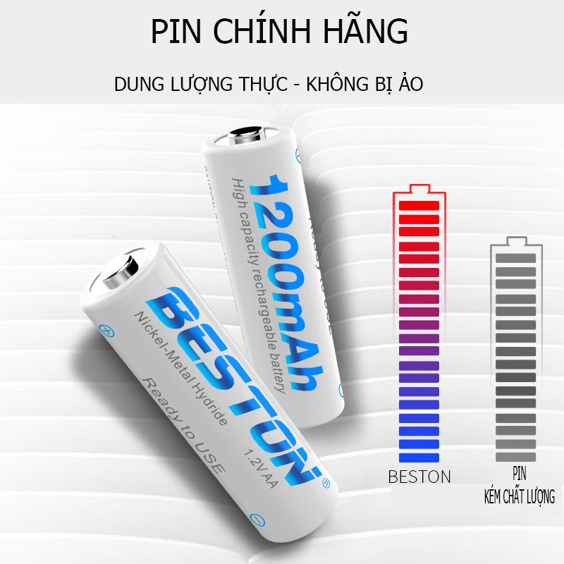 Pin sạc AA loại tốt dung lượng thực 1200mAh chính hãng Beston
