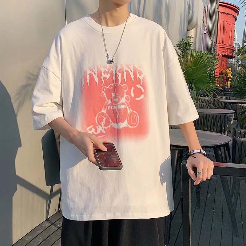 Áo Thun Dáng Rộng In Họa Tiết Hoạt Hình Phong Cách Hip Hop Đường Phố Hàn Quốc Thời Trang Mùa Hè Cho Nam