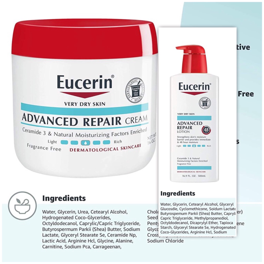 Kem Giữ Ẩm Cho Da Khô Nứt Nẻ Eucerin Advanced Repair Creme 454g USA