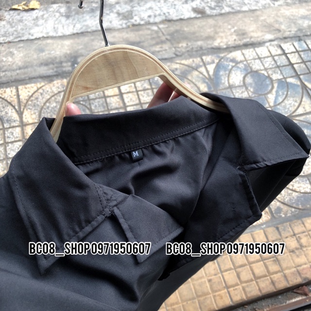 Áo sơ mi tay ngắn Cổ Vest Đen Unisex 1hit_unisex form rộng