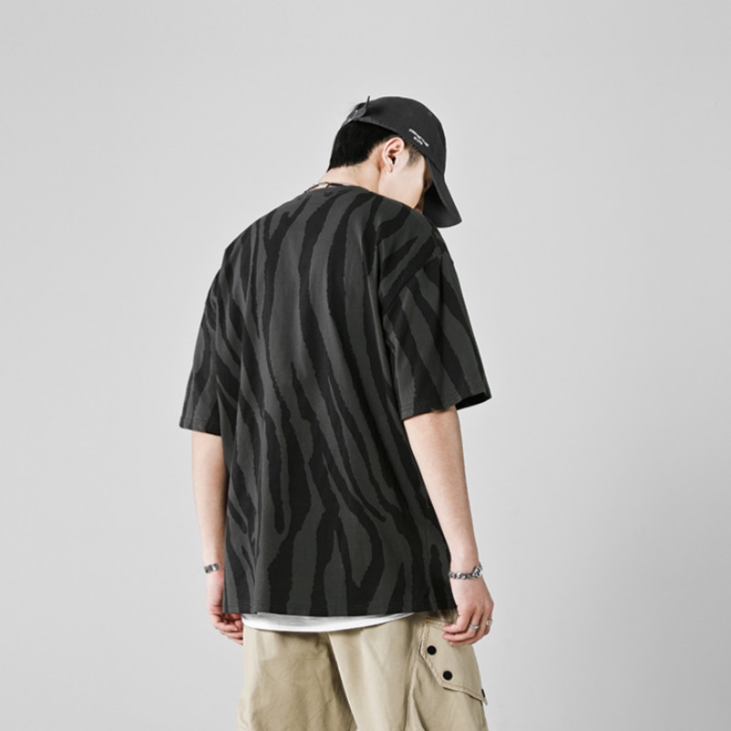 Áo thun cotton dáng rộng họa tiết sọc ngựa vằn thời trang mùa hè mới dành cho nam