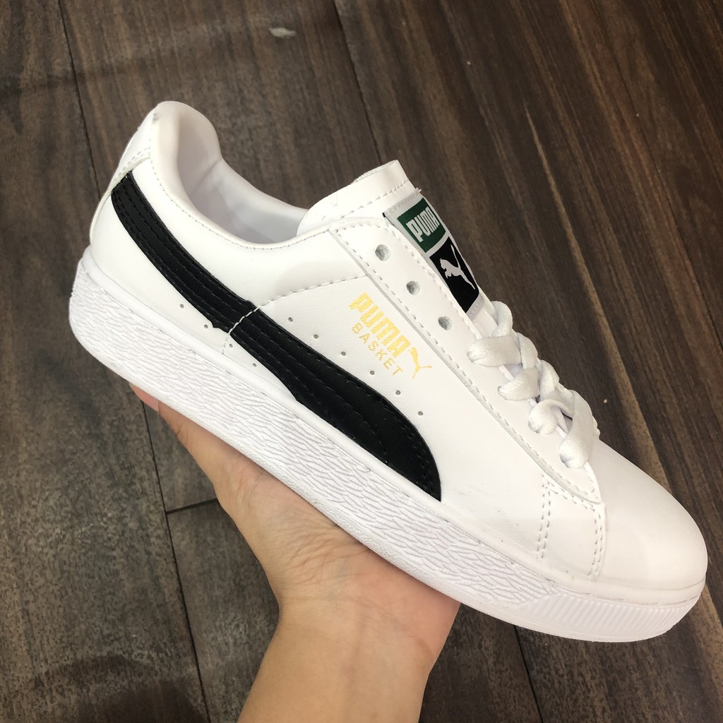 giày thể thao đế bằng Puma Basket Skate màu trắng vạch màu đen