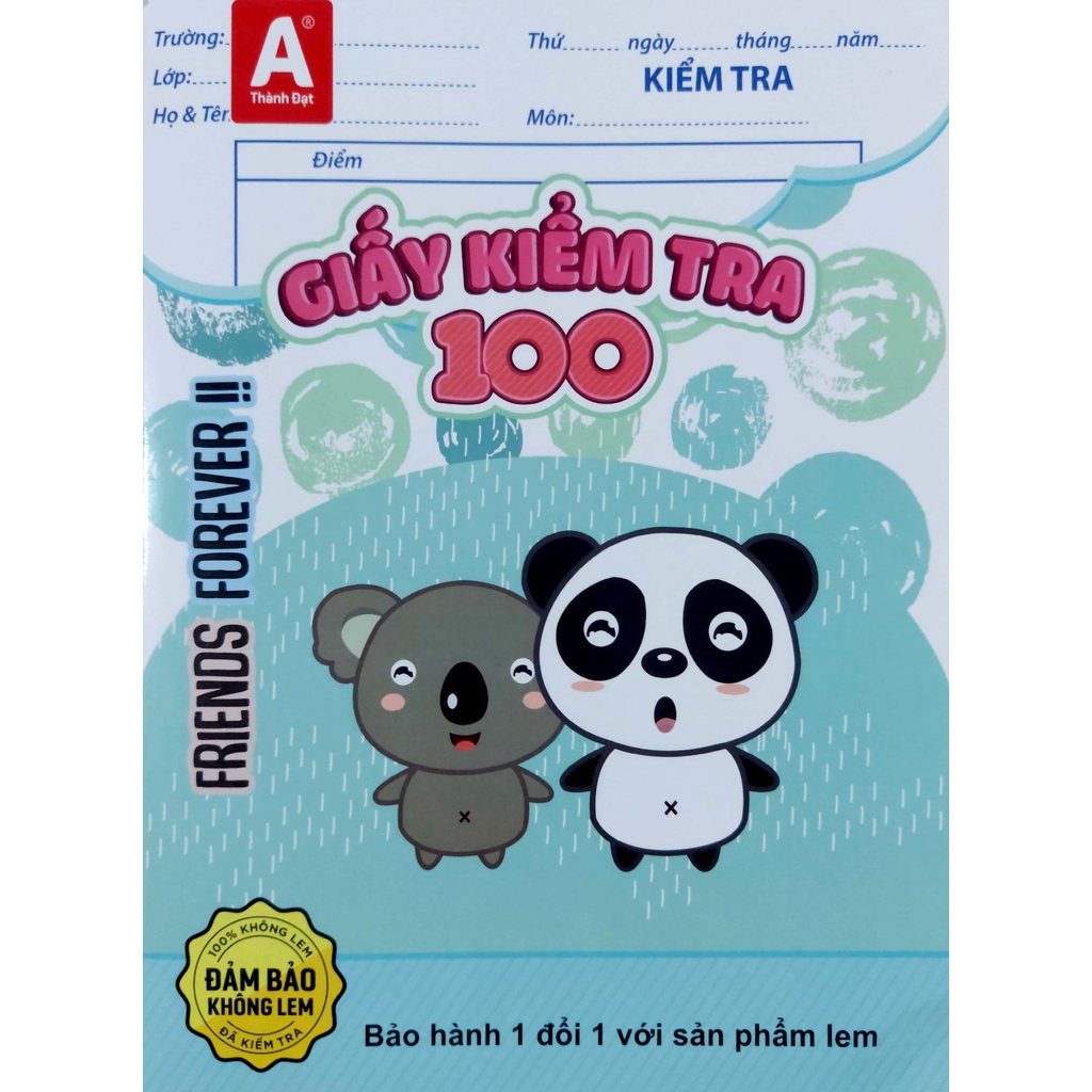 Tập giấy kiểm tra Thành Đạt 96tr ĐL 100gsm