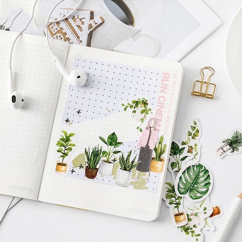 Set 45 miếng dán Washi hình chậu cây dùng trang trí