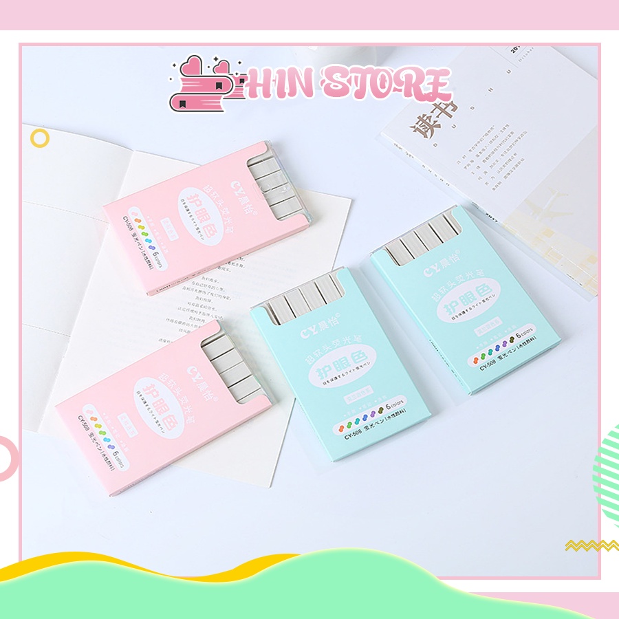 SET 6 Bút Highlight Dạ Quang Đánh Dấu Pastel HIN BH06 Bút Nhớ Cao Cấp Cute, Văn Phòng Phẩm, Đồ Dùng Học Tập Dễ Thương
