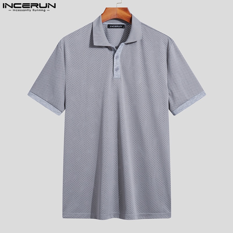 Áo thun polo INCERUN dệt kim ngắn tay thoáng khí phối nút thời trang dành cho nam
