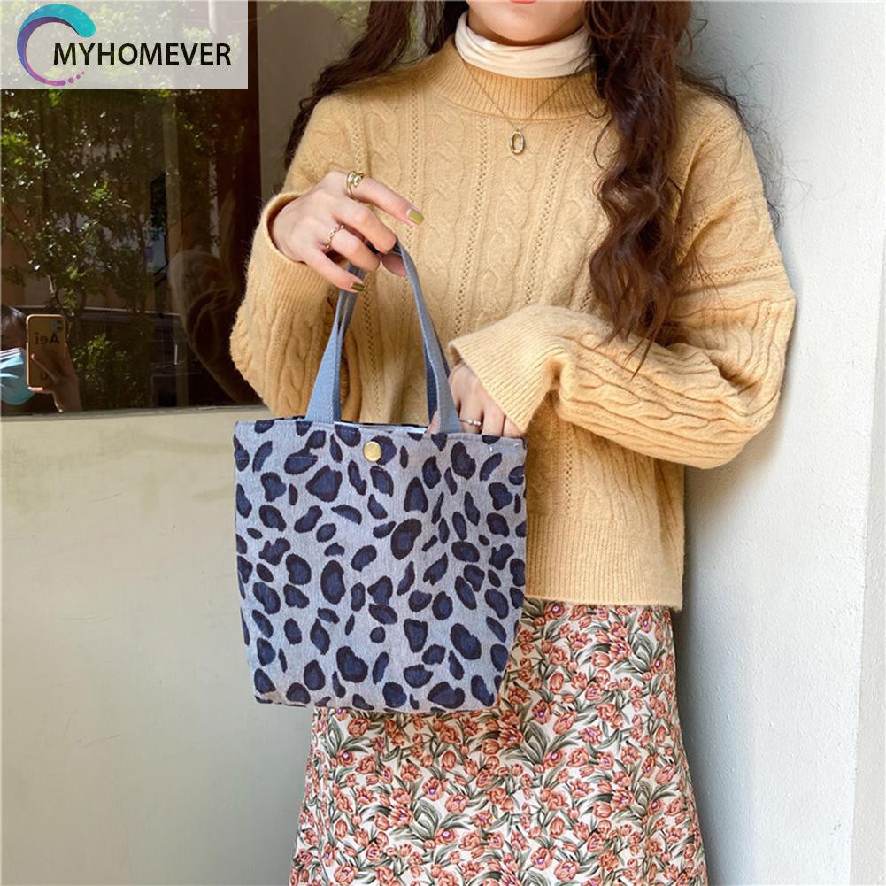 túi Casual Corduroy Bento Handbag Women Animal Print Portable Lunch Storage Bag nữ
