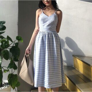 ĐẦM CARO THẮT NƠ LƯNG HAI MÀU . CARO HỒNG VÀ CARO XANH . PHẦN EO BO NHÚN . KẾT HỢP TÙNG XÒE NHẸ NHÀNG CHO CÁC CÔ NÀNG Ạ