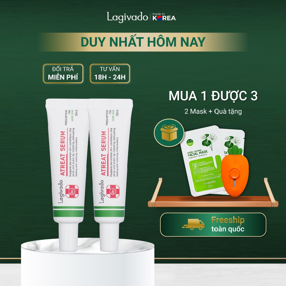 Combo 2 tinh chất serum giảm mụn, mờ thâm, ngừa sẹo rỗ Hàn Quốc Lagivado Dr. ATreat Serum 30 ml