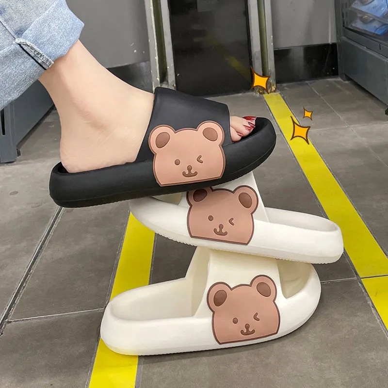 ❌HÀNG NHẬP KHẨU❌Dép quai ngang unisex hình gấu thời trang ulzzang bánh mỳ độn đế 4 cm siêu êm siêu nhẹ siêu êm A110 CUTE