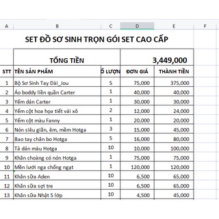 SET ĐỒ SƠ SINH TRỌN GÓI SET CAO CẤP (SET CHO BÉ GÁI)