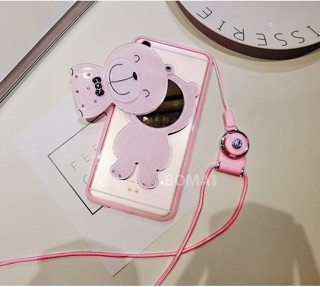 Ốp iphone gấu hồng có gương 6/6plus/7/8/X