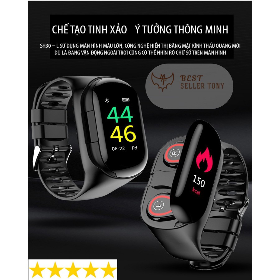 Đồng hồ thông minh SmartWatch kiêm tai nghe nhét tai chống nước IP7x