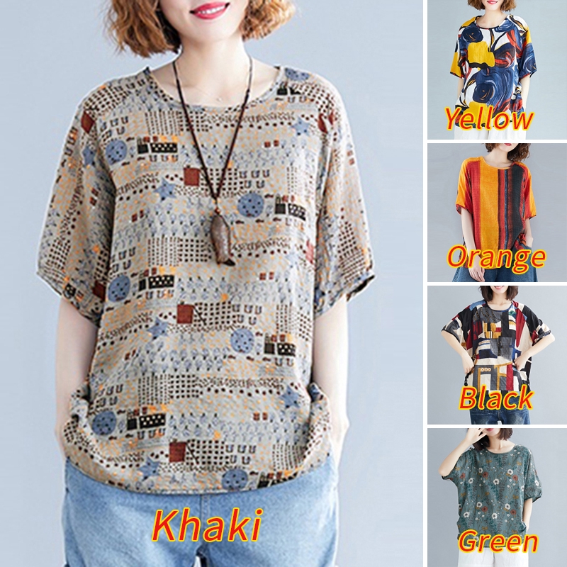 ZANZEA Áo Sơ Mi Tay Ngắn In Họa Tiết Vintage Cho Nữ