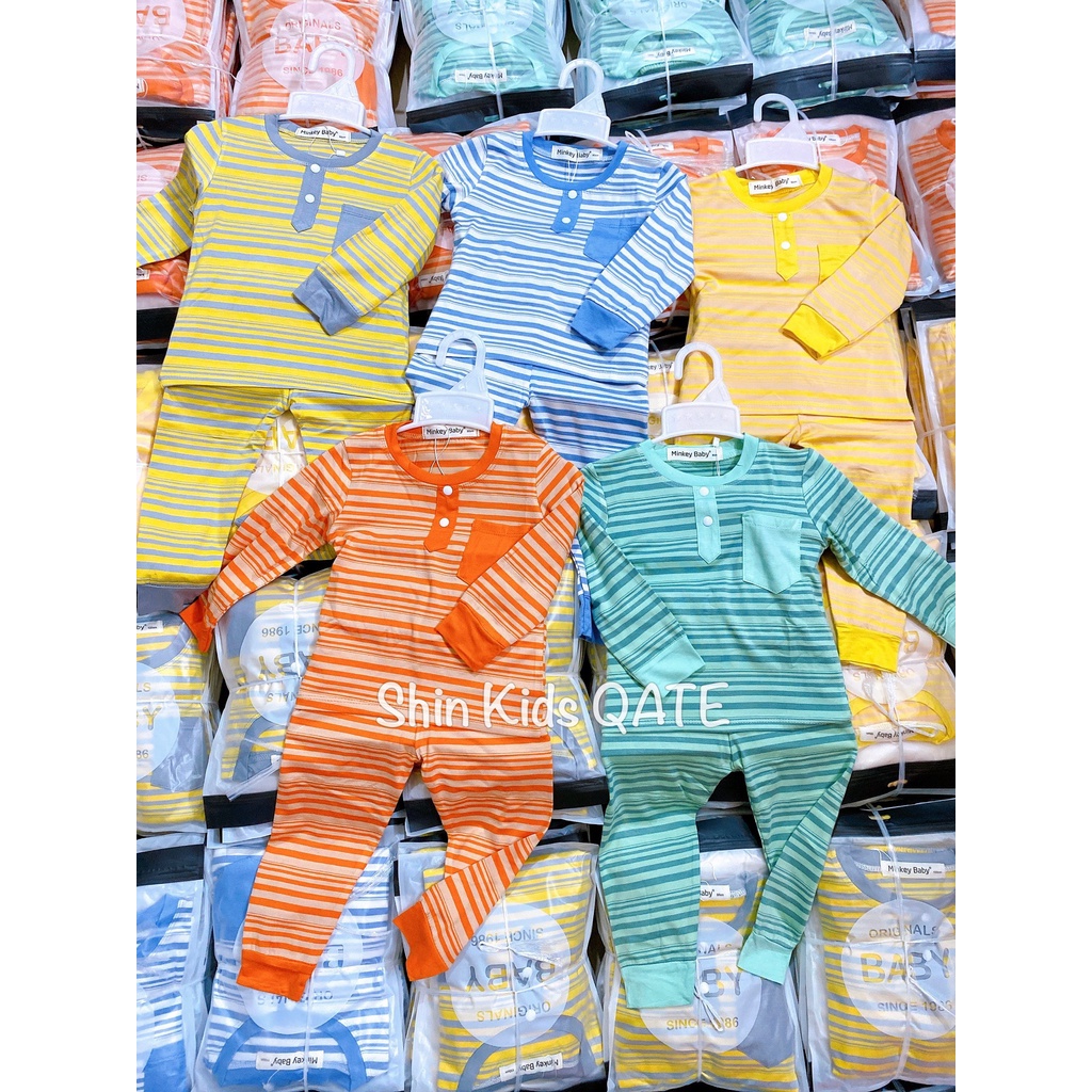 Có size đại(6-28kg)Bộ dài tay sọc cho bé trai bé gái Đồ bộ Minkey Baby thun lạnh dài tay sọc phối túi cho bé